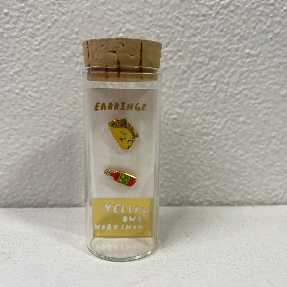 NEW Yellow Owl Workshop 22K Gold Gilt Taco Earrings Hot Sauce Mismatched